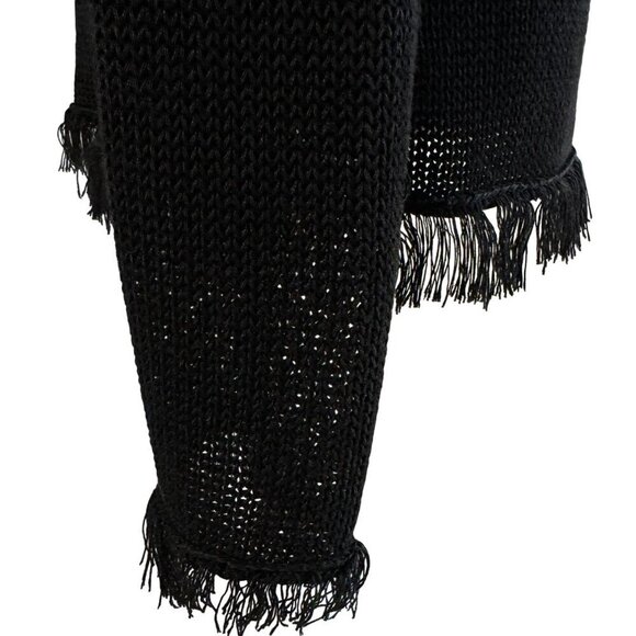 Chico's Size 2/ US L Womens Cardigan Open Weave One Button Fringe Bohemian Linen - Picture 5 of 11